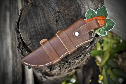 8" Hand Forged Damascus Skinner Knife with Twist Pattern and Hardwood Handle for Survival and Hunting