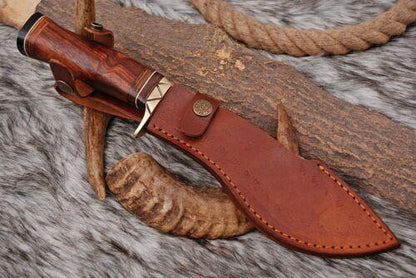 12" Handmade Damascus Kukri Hunting Knife | Leather Sheath