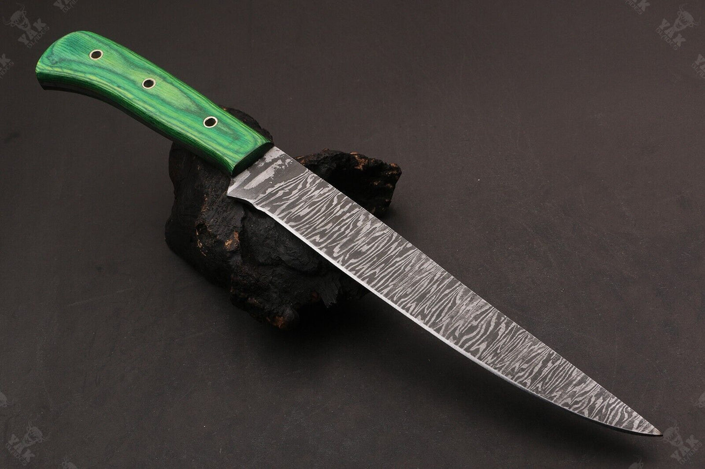 13.5" Handmade Fire Damascus Steel Fillet Knife  Damascus Fillet Knife For Kitchen Use W/Sheath