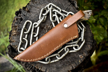 Hot Seller Twist Damascus Skinner Knife with Bone Handle – Handmade Hunting Knife