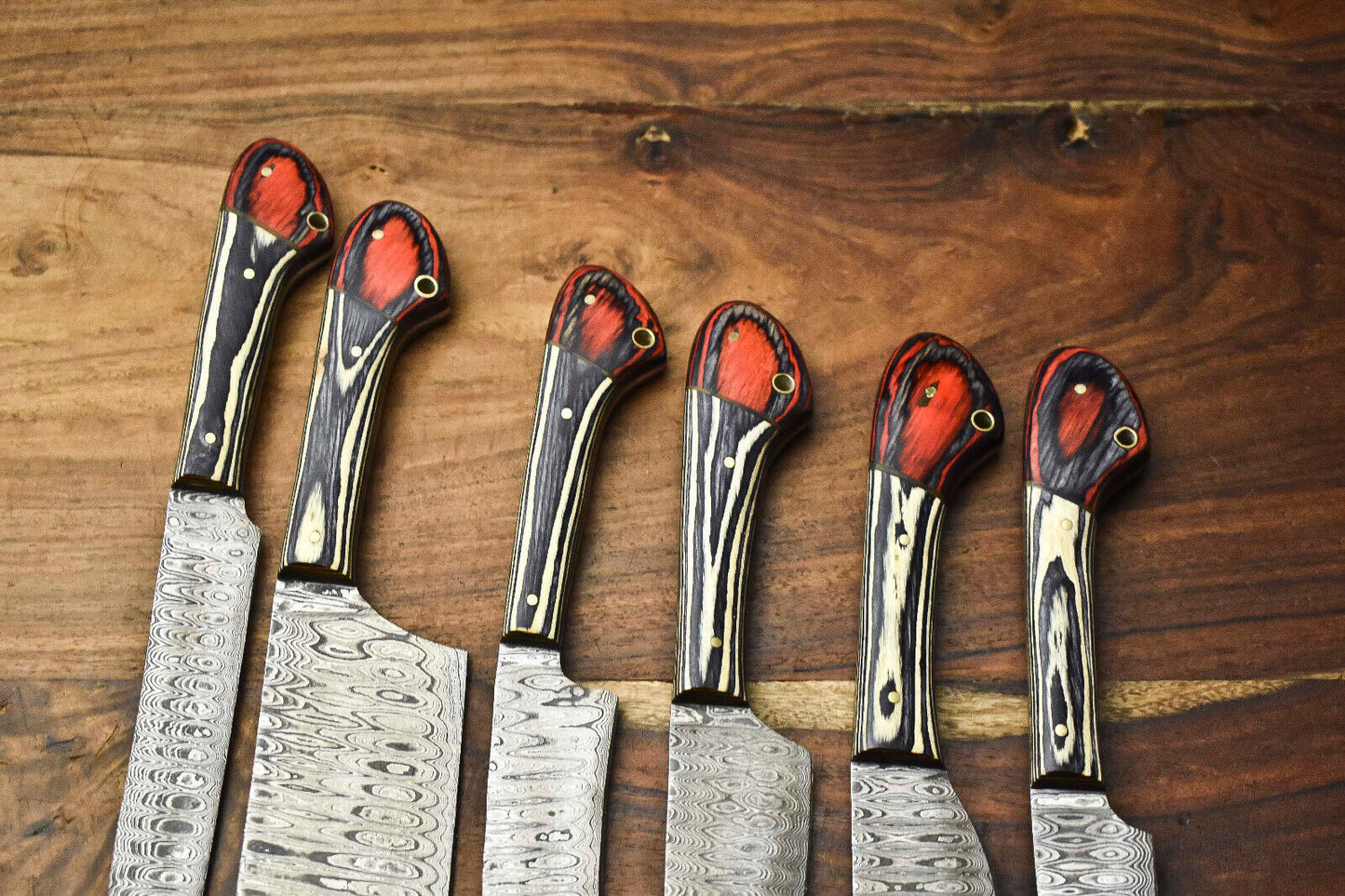 Premium Lot of 6 Handmade Damascus Steel Chef Knives with 384-Layer Forged Blades