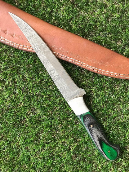 12.5" HANDMADE TWIST DAMASCUS STEEL FILLET KNIFE & Best Fillet Knife W/Sheath