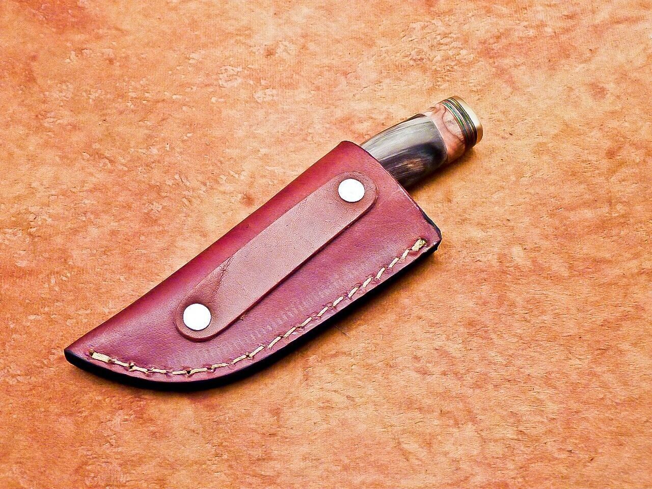 6" Damascus Bowie Knife – Ram Horn & Hardwood Handle