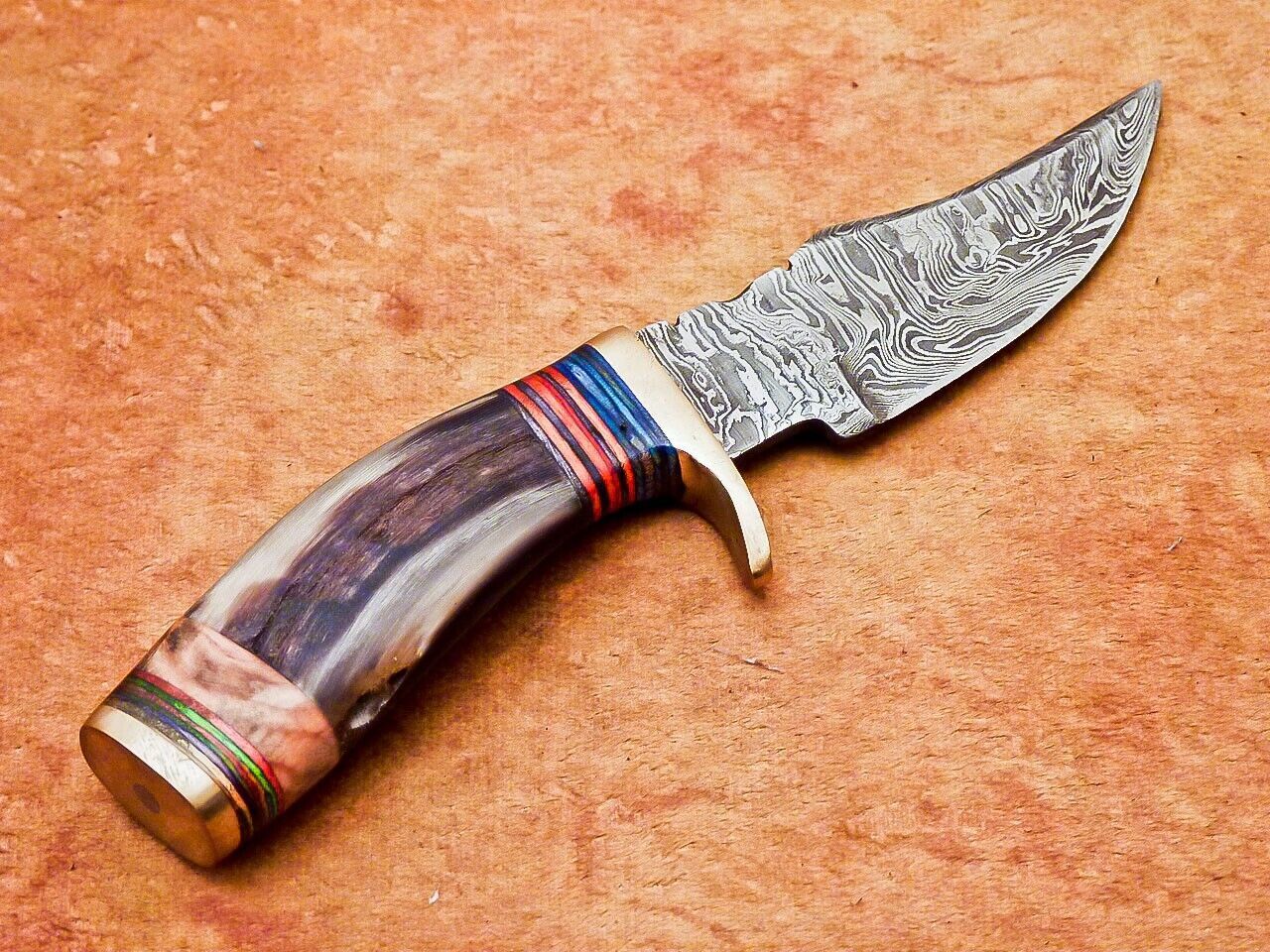 6" Damascus Bowie Knife – Ram Horn & Hardwood Handle