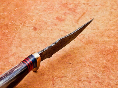 6" Damascus Bowie Knife – Ram Horn & Hardwood Handle