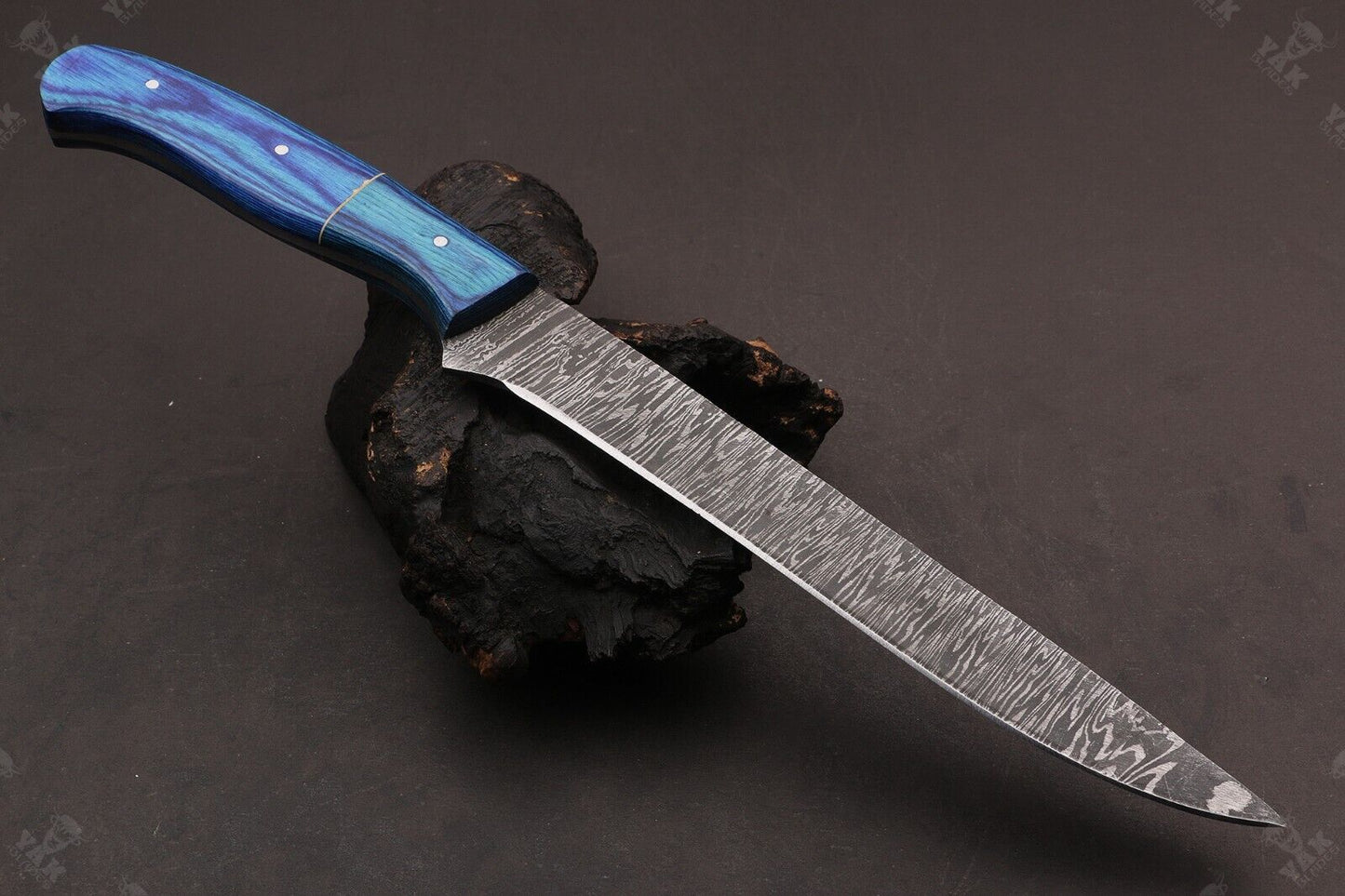 13.5" Custom Hand forged Damascus Steel Fillet Knife Best Fillet Knife With Leather Sheath