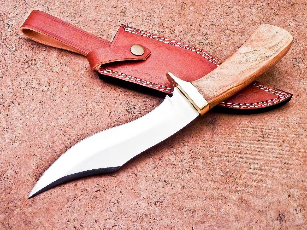 12" Custom Handmade D2 Steel Camping & Hunting Bowie Knife with Olive Wood Handle