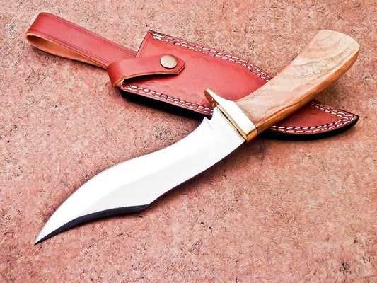 12" Custom Handmade D2 Steel Camping & Hunting Bowie Knife with Olive Wood Handle