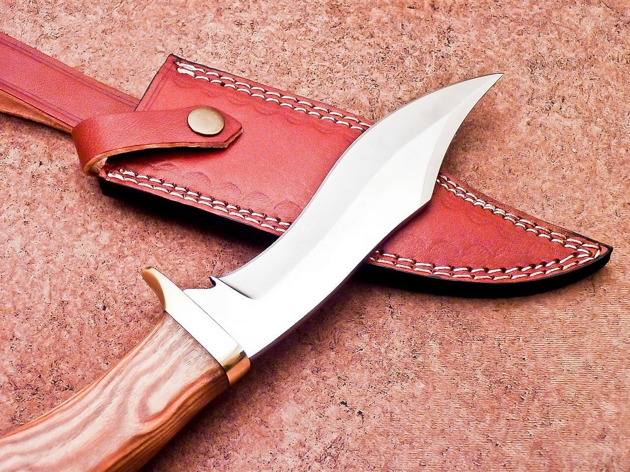 12" Custom Handmade D2 Steel Camping & Hunting Bowie Knife with Olive Wood Handle