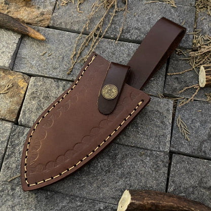 Heritage Forge 9 Inch Custom Damascus Steel EDC Hunting Knife with Horn and Resin Handle