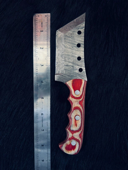 Heritage Forge 8.5 Inch Damascus Steel Tanto Cleaver Knife with Camel Bone and Wood Handle
