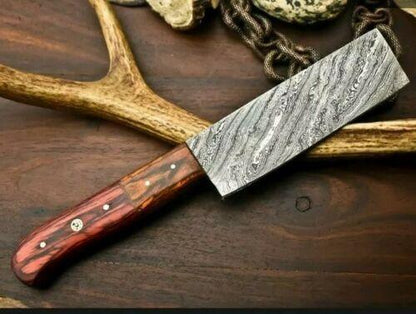 Custom Hand Made Damascus Nakiri Chef Knife – Hardwood Handle