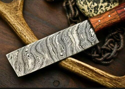 Custom Hand Made Damascus Nakiri Chef Knife – Hardwood Handle
