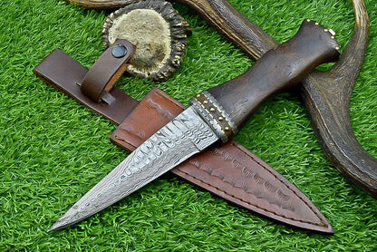 12 Inch Handmade Damascus Steel Dagger Knife with Natural Wood Handle and Sheath for Hunting and Camping