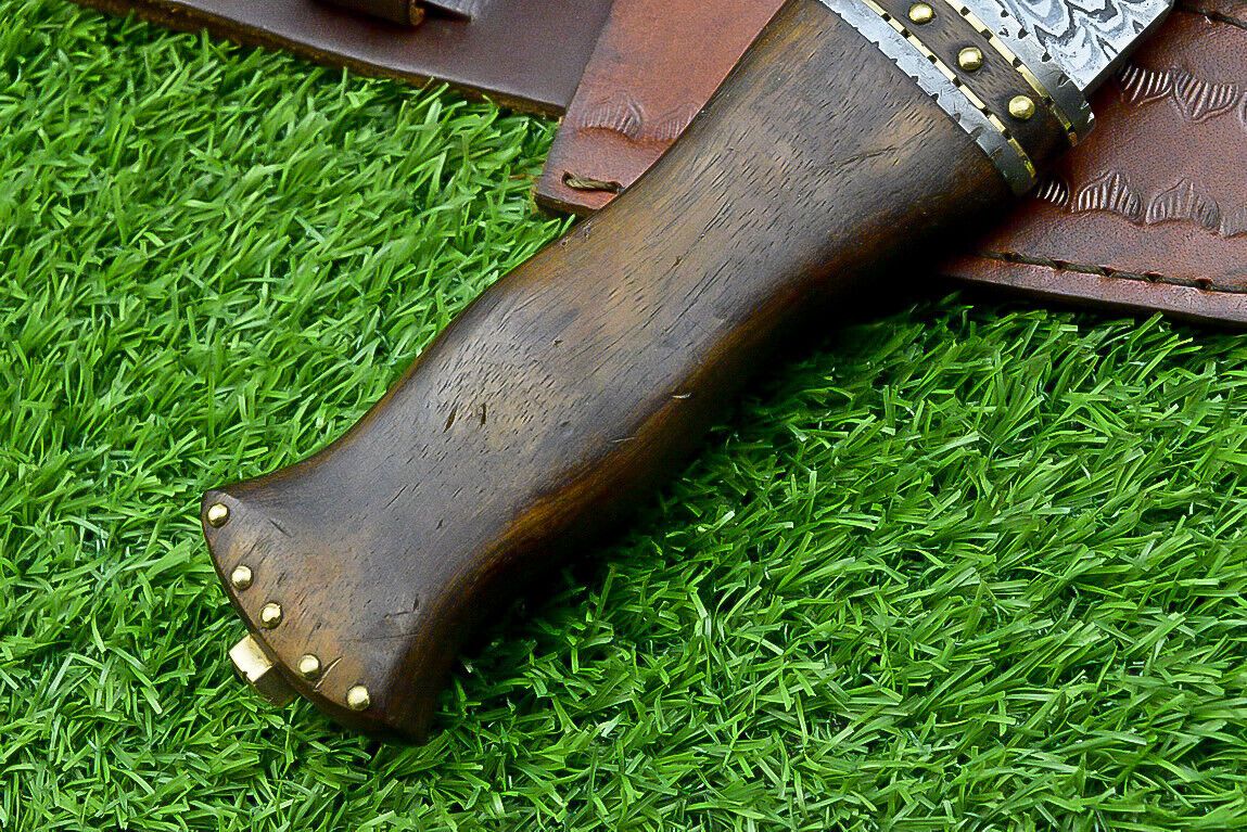 12 Inch Handmade Damascus Steel Dagger Knife with Natural Wood Handle and Sheath for Hunting and Camping