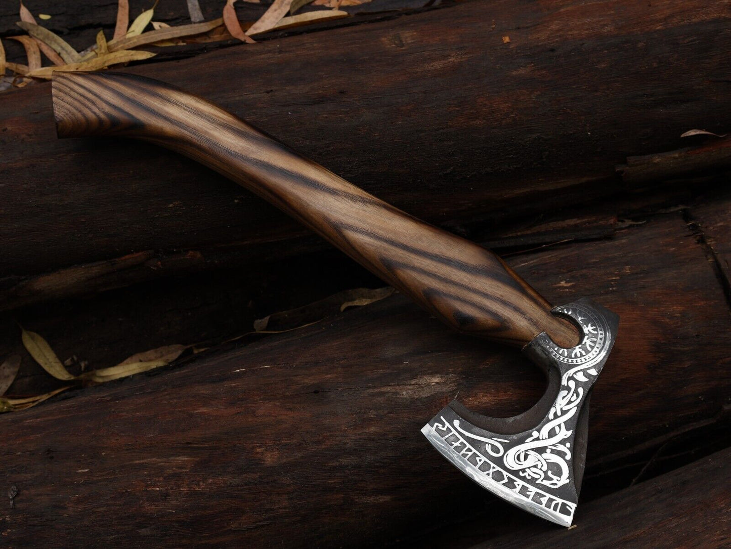 Custom Forged Viking Tomahawk Axe with Ash Wood Handle and Leather Sheath