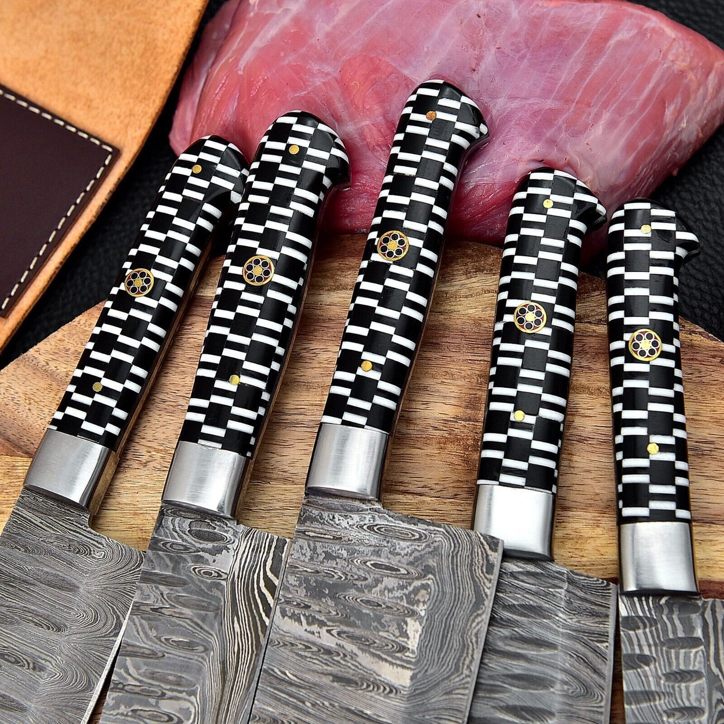 Custom Handmade Hand Forged Damascus Steel Chef Knife Set – 5 Pcs Kitchen Knives