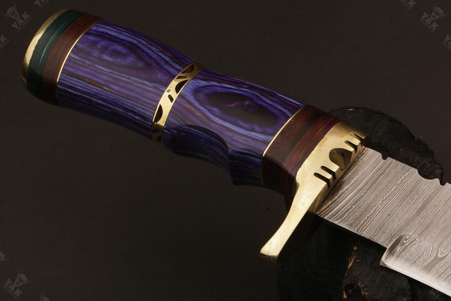 15 Inch Handmade Fire Damascus Steel Bowie Knife with Wood And Brass Handle by Heritage Forge
