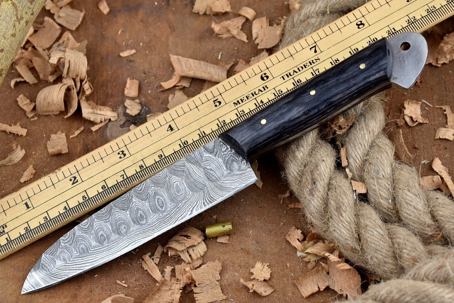 Custom Handmade Forged Damascus Steel Kitchen Chef Knife with Leather Sheath – 9 Inch Overall