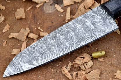 Custom Handmade Forged Damascus Steel Kitchen Chef Knife with Leather Sheath – 9 Inch Overall