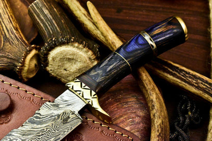 Custom Handmade Damascus Steel Bowie Hunting Knife | Hard Wood Handle