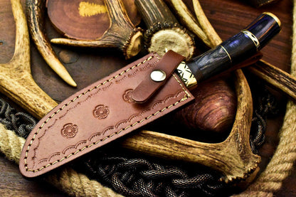 Custom Handmade Damascus Steel Bowie Hunting Knife | Hard Wood Handle