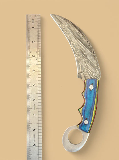 Damascus Karambit Knife 9.5” Handmade Karambit Damascus Steel Knife with Pakkawood Handle