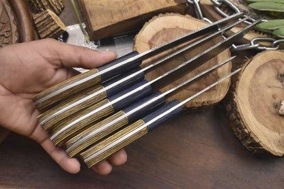 Hand Crafted Chef Knife Set – Twist Damascus Steel with Hardwood Handle (Lot of 5 Hunting Knives)