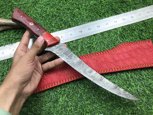 14" Hand Forged Damascus Fillet Knife Damascus Steel Knife W/Sheath