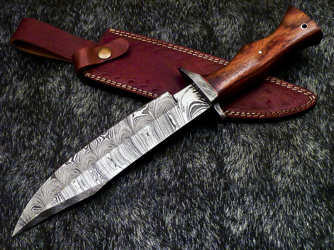 13.5 Inch Handmade Damascus Steel Bowie Knife with Natural Wood Handle