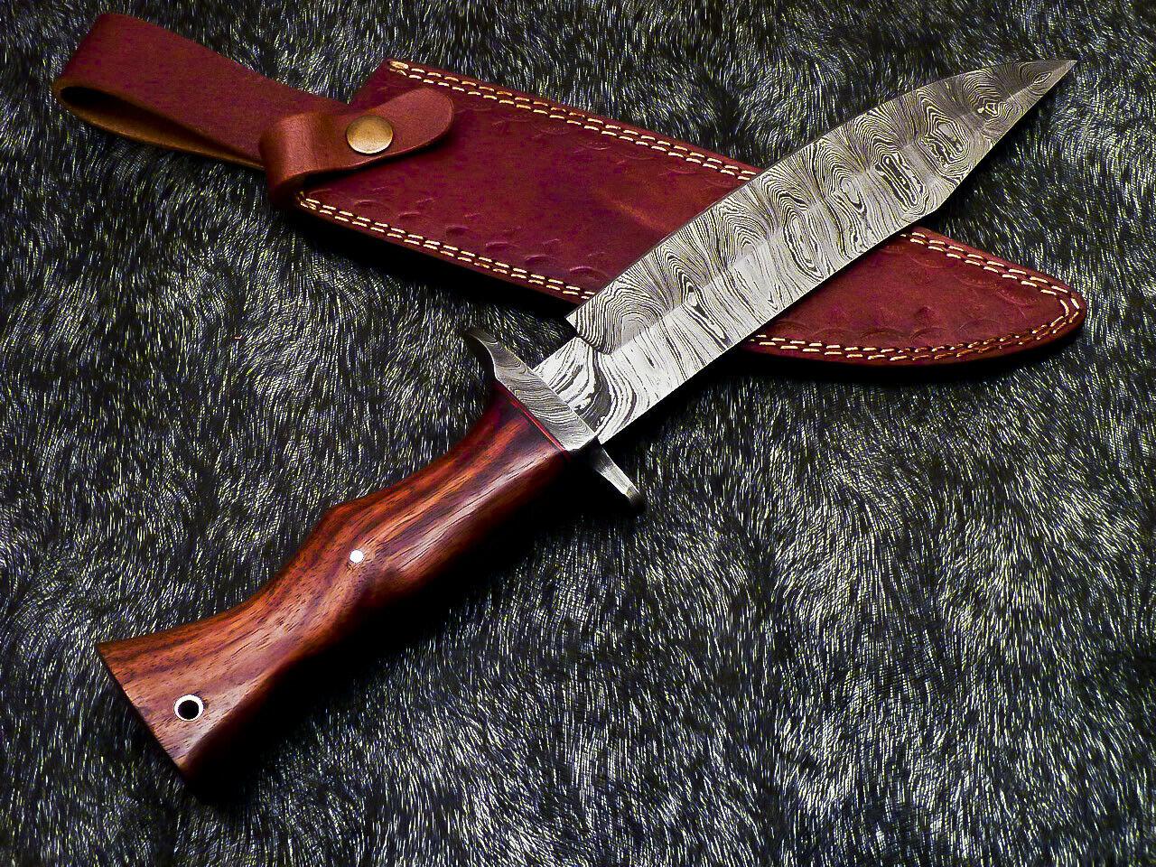 13.5 Inch Handmade Damascus Steel Bowie Knife with Natural Wood Handle