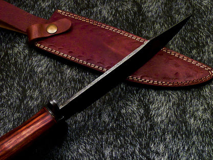 13.5 Inch Handmade Damascus Steel Bowie Knife with Natural Wood Handle