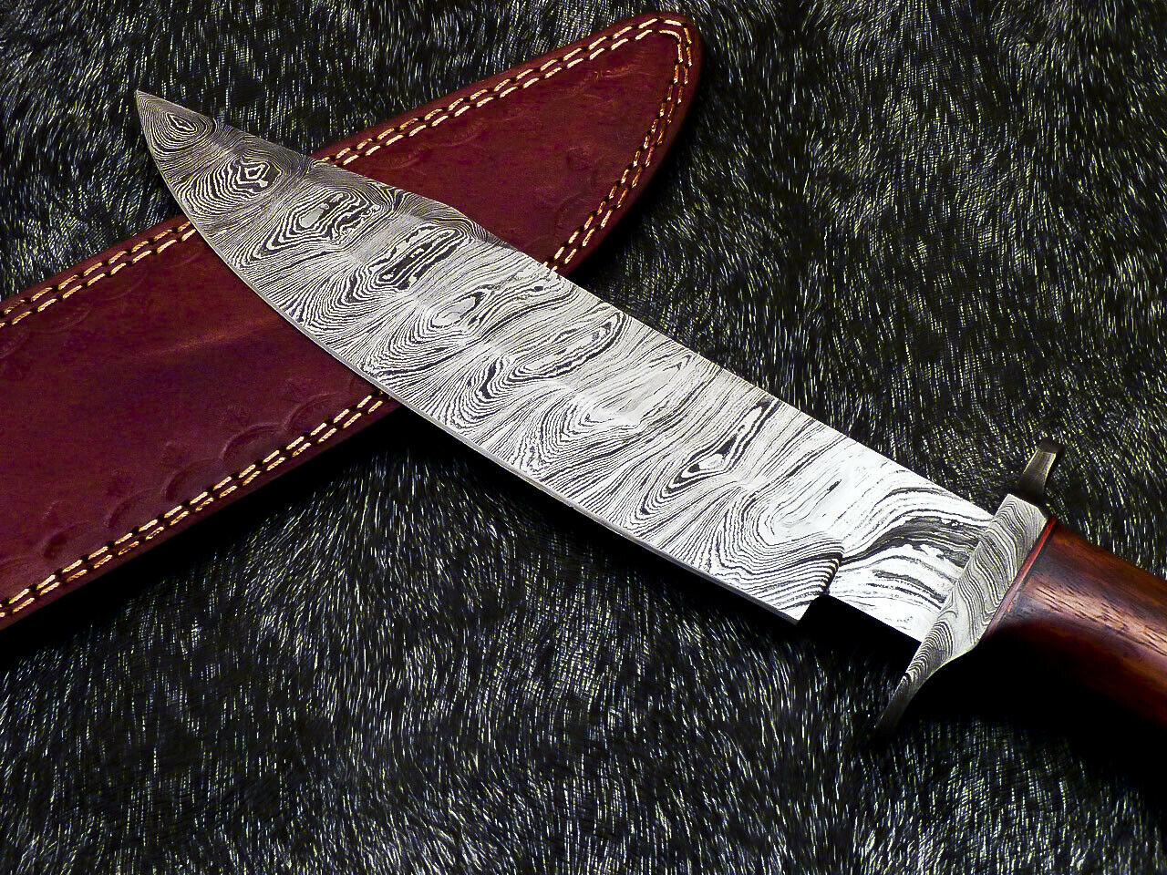 13.5 Inch Handmade Damascus Steel Bowie Knife with Natural Wood Handle