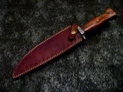 13.5 Inch Handmade Damascus Steel Bowie Knife with Natural Wood Handle