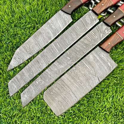 Lot of 4 Handmade Damascus Steel Chef Knives Set – Full Tang Kitchen Knife Collection