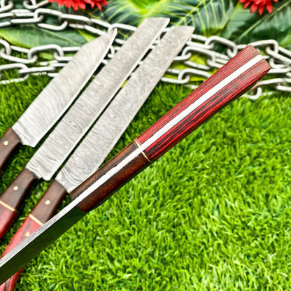 Lot of 4 Handmade Damascus Steel Chef Knives Set – Full Tang Kitchen Knife Collection