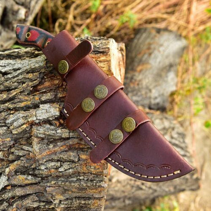 Handmade Damascus Steel Tracker Knife – Military Tactical Hunting Survival Full Tang with Leather Sheath