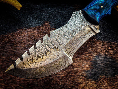 Custom Handmade Skinner Hunting Knife D2 Tool Steel with Camel Bone Handle and Leather Sheath