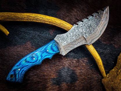 Custom Handmade Skinner Hunting Knife D2 Tool Steel with Camel Bone Handle and Leather Sheath
