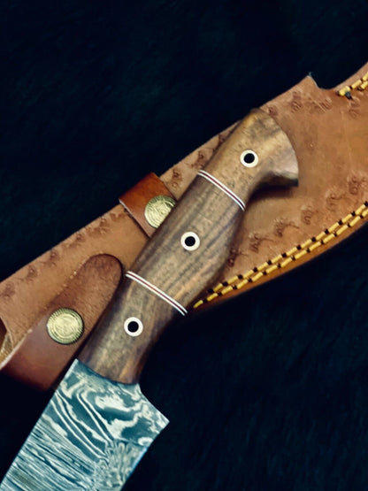 Heritage Forge 15.5 Inch Fire Damascus Steel Machete Knife with Camel Bone and Wood Handle