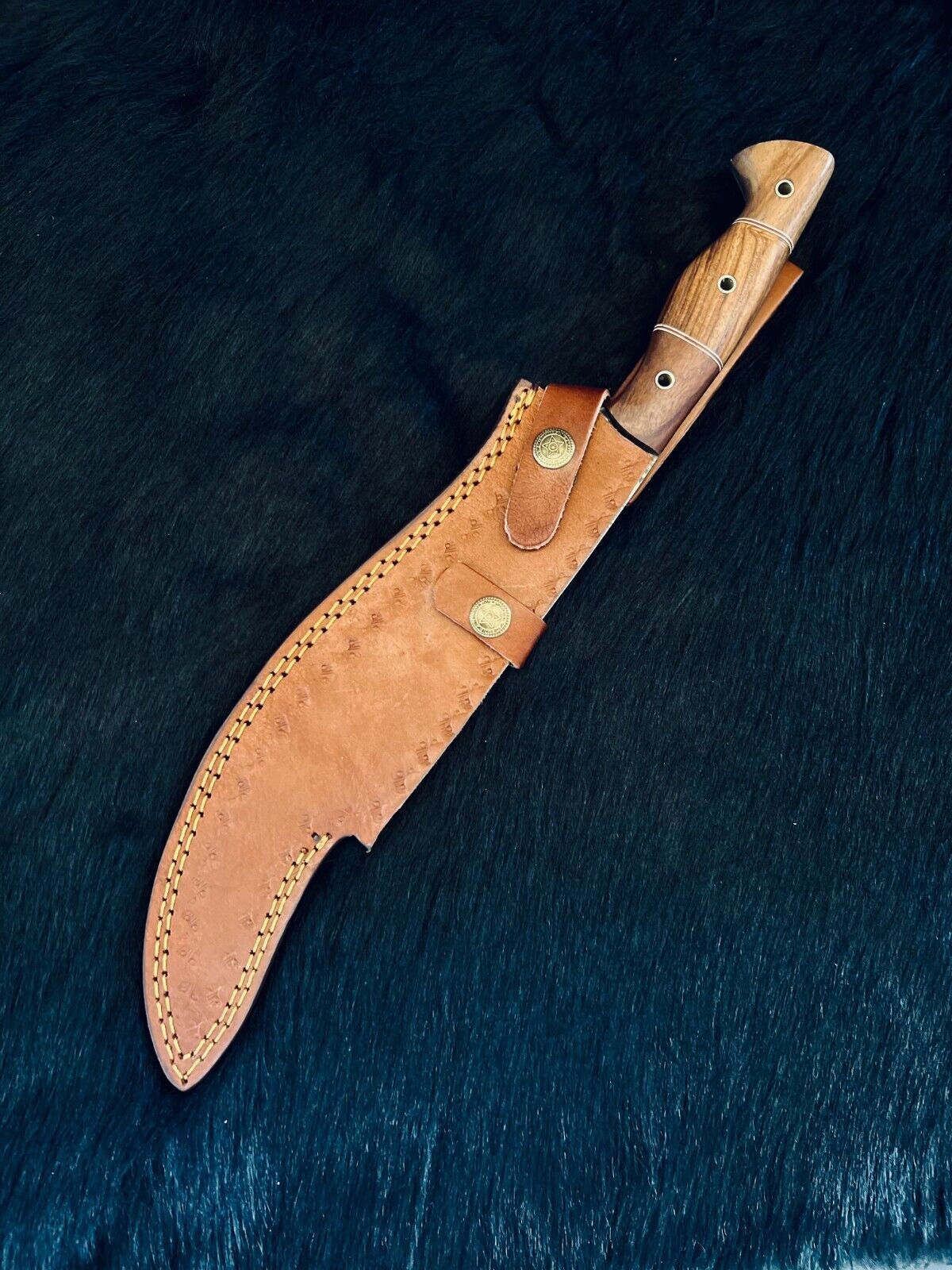 Heritage Forge 15.5 Inch Fire Damascus Steel Machete Knife with Camel Bone and Wood Handle