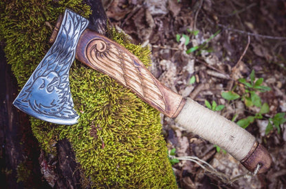 18" Eagle Engraved Hatchet – Hand Forged High Carbon Steel Throwing Viking Axe