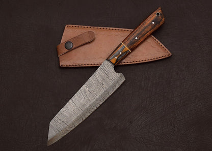 Handmade Full Tang Damascus Steel Chef Knife 8" Pakka Wood Handle Sheath