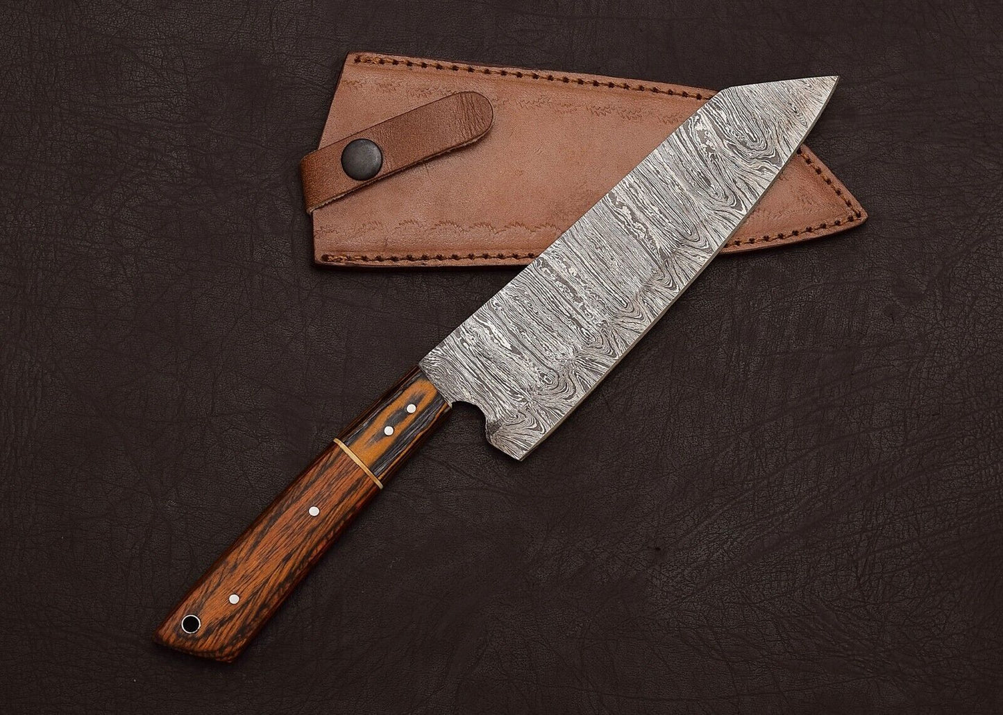 Handmade Full Tang Damascus Steel Chef Knife 8" Pakka Wood Handle Sheath