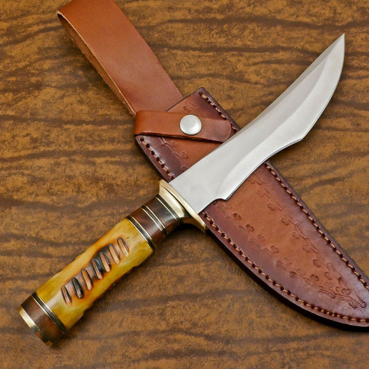 Custom Handmade 12 Inch D2 Steel Hunting Bowie Camping Knife – Full Tang Outdoor Survival Blade