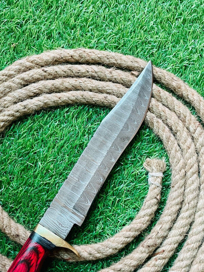 Heritage Forge 15 Inch Damascus Steel Bowie Knife Brass and Wood Handle for Hunting and Survival