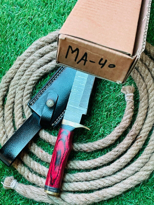 Heritage Forge 15 Inch Damascus Steel Bowie Knife Brass and Wood Handle for Hunting and Survival