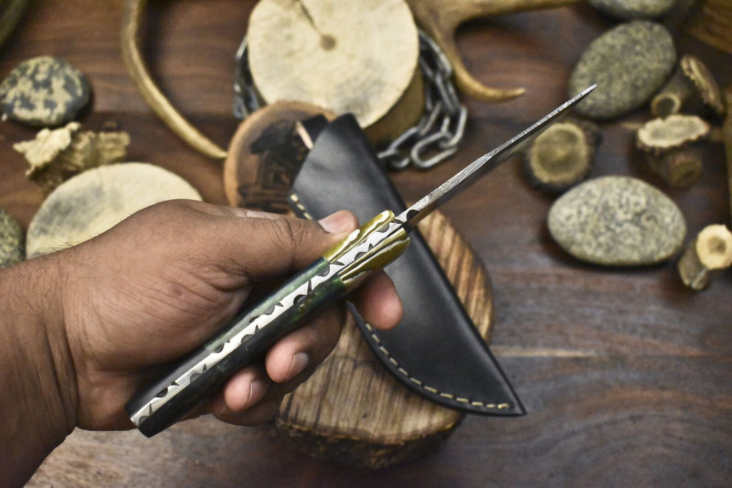 Hot Item Twist Damascus Skinner Knife Corian Handle Micarta Bolster Hunter Blade