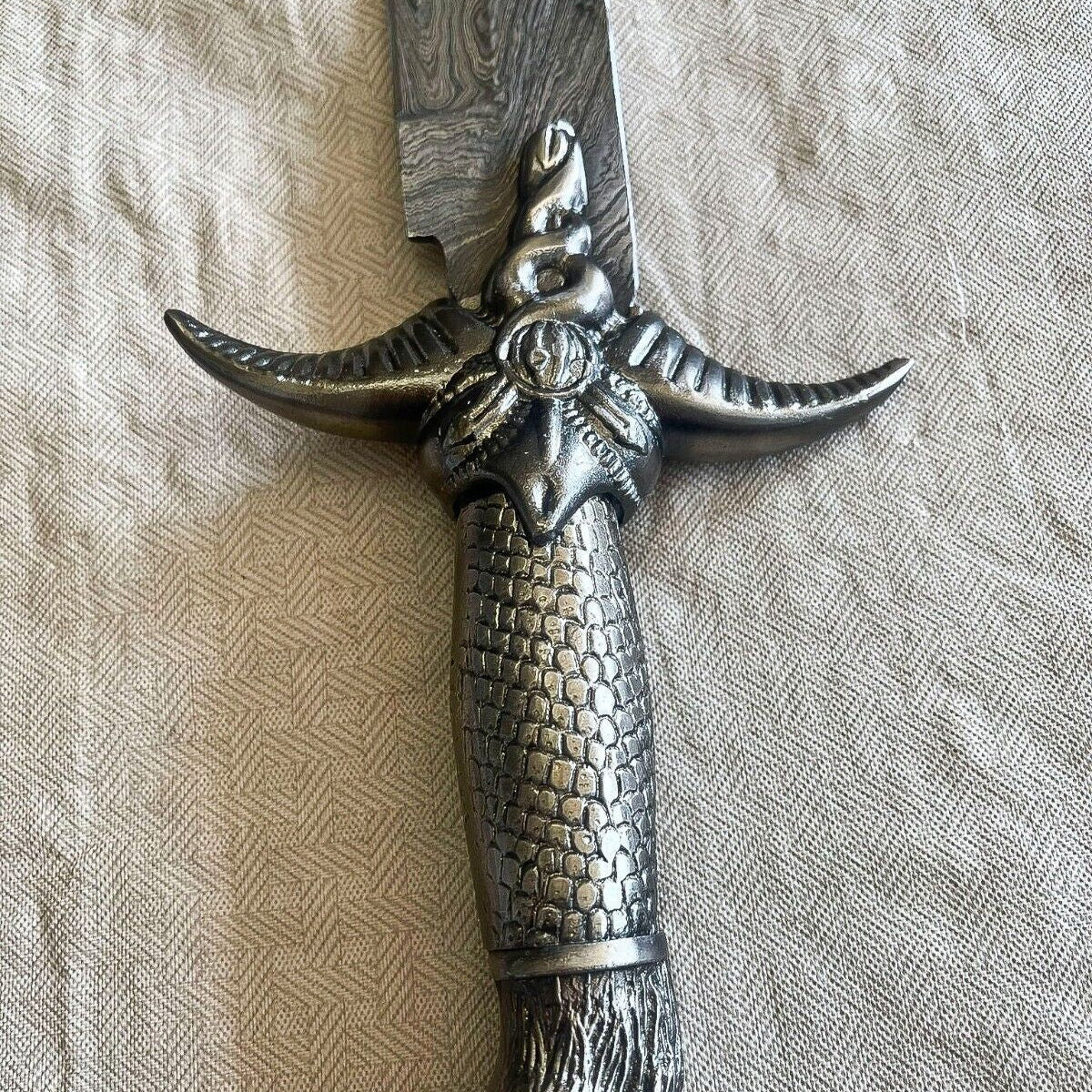16" Handmade Damascus Steel Bowie Knife with Pewter Handle & Sheath