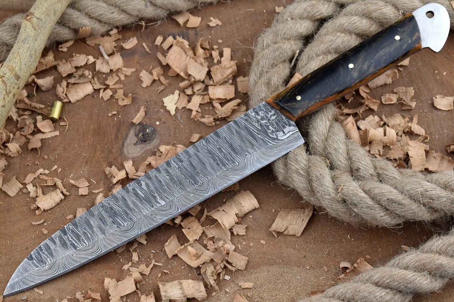 Custom Handmade Forged Damascus Steel Kitchen Chef Knife – 13" Full Tang with Leather Sheath
